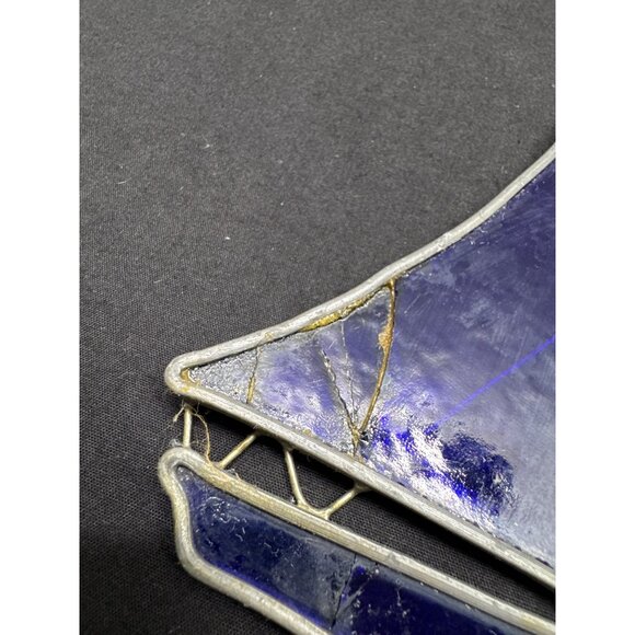 Stained Blue Glass Sailboat Suncatcher With Crack - Picture 2 of 5